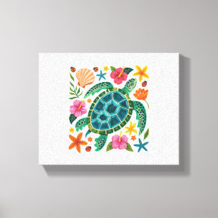 Boho Floral Sea Turtle Canvas Print