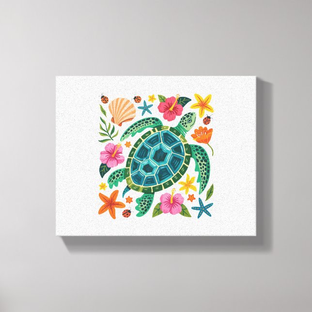 Boho Floral Sea Turtle Canvas Print (Front)