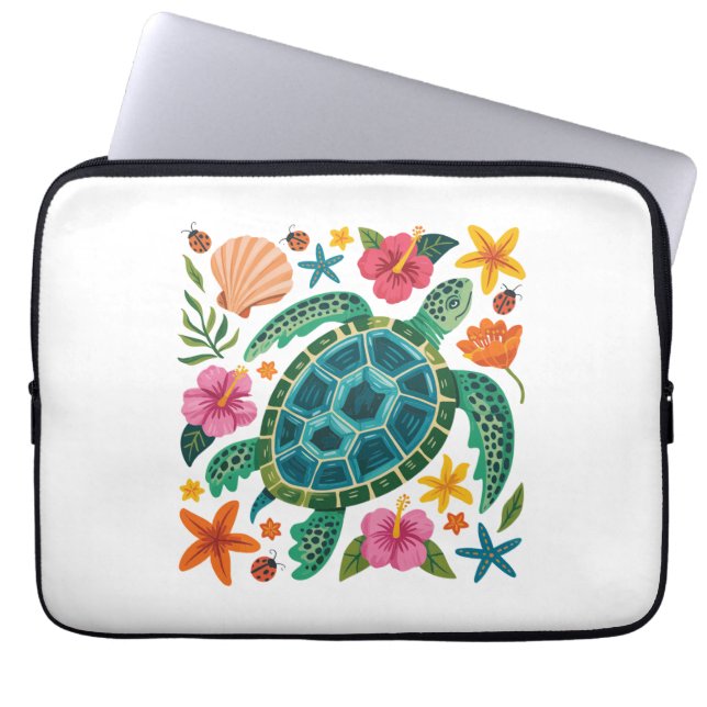 Boho Floral Sea Turtle Laptop Sleeve (Front)