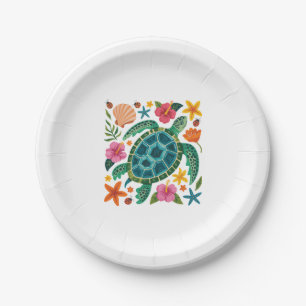 Boho Floral Sea Turtle Paper Plate