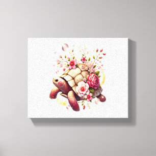 Boho Floral Sea Turtle Pink Blossom Canvas Print