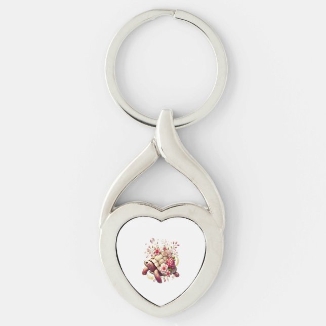 Boho Floral Sea Turtle Pink Blossom Keychain (Front)