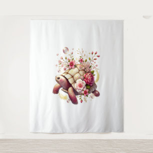 Boho Floral Sea Turtle Pink Blossom Tapestry