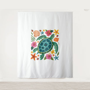Boho Floral Sea Turtle Tapestry