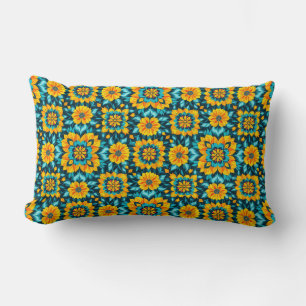 Boho Floral Seamless Pattern in Vibrant Folk Style Lumbar Pillow