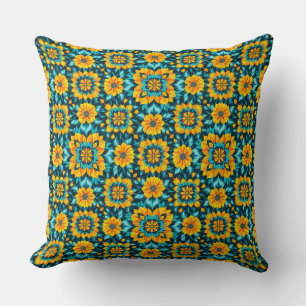 Boho Floral Seamless Pattern in Vibrant Folk Style Throw Pillow