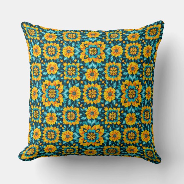 Boho Floral Seamless Pattern in Vibrant Folk Style Throw Pillow (Front)