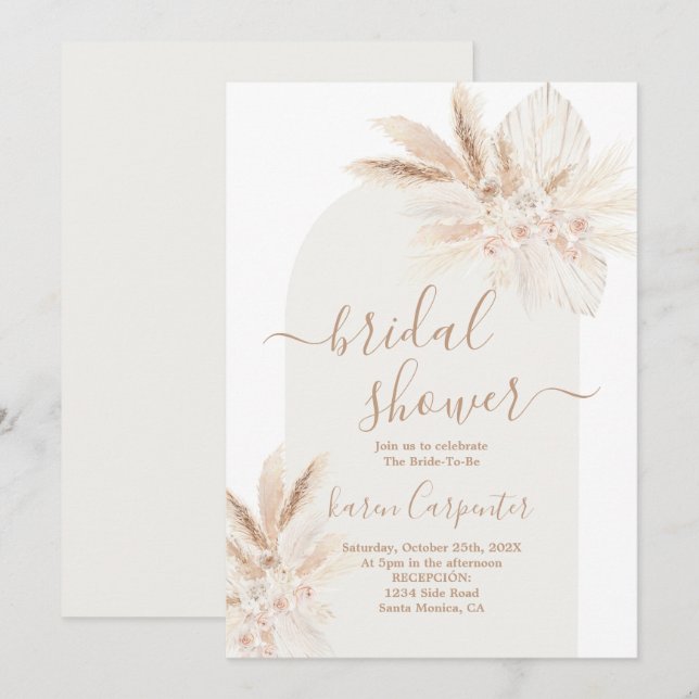 Boho floral séché Douche nuptiale Invitation (Devant / Derrière)