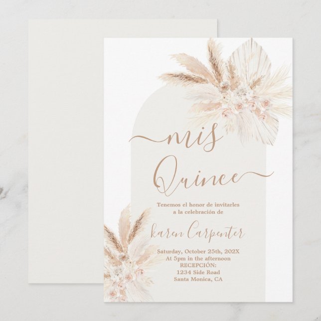 Boho floral séché Quinceanera Invitation (Devant / Derrière)