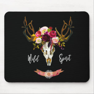 Boho Floral Skull Bohemian Flower Hippie Gift Bull Mouse Pad