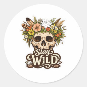 Boho Floral Skull "Stay Wild" Aesthetic Sticker