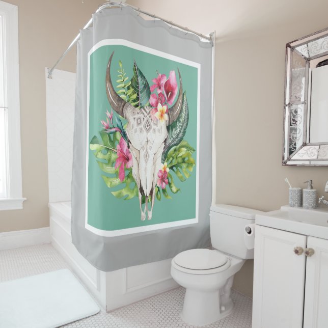 Boho Floral Skull Teal & Chic Grey Modern Glam (In Situ)
