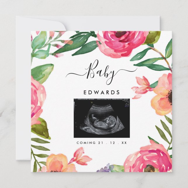 Boho Floral Sonogramme Grossesse Faire-part (Devant)