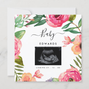 Boho Floral Sonogramme Grossesse Faire-part