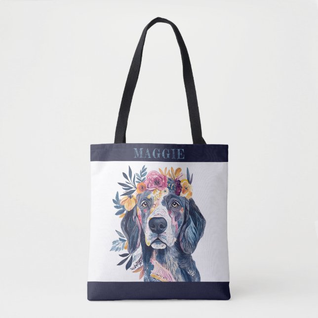 Boho Floral Spaniel Dog Watercolor Illustration Tote Bag (Front)
