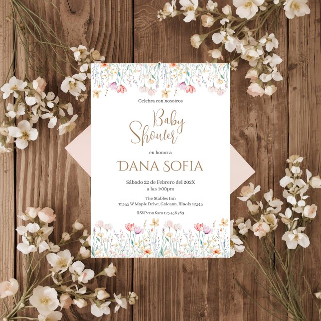Boho floral Spanish Baby Shower Girl invitation (Creator Uploaded)