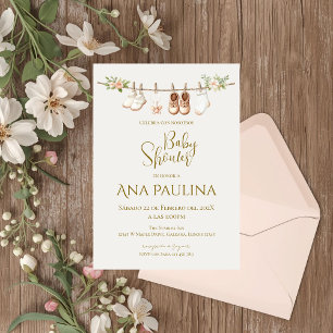 Boho floral Spanish Baby Shower Girl invitation