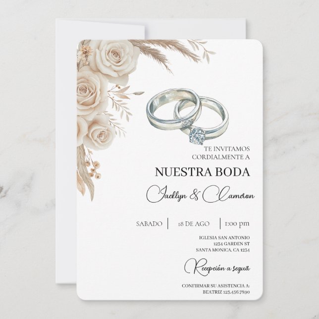 Boho Floral Spanish Wedding Invitation (Devant)