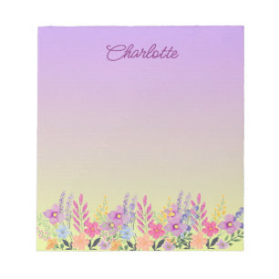 Boho Floral Spring Flowers Pink Yellow Purple Wate Notepad