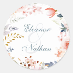 Boho Floral Spring Summer Wedding Classic Round Sticker
