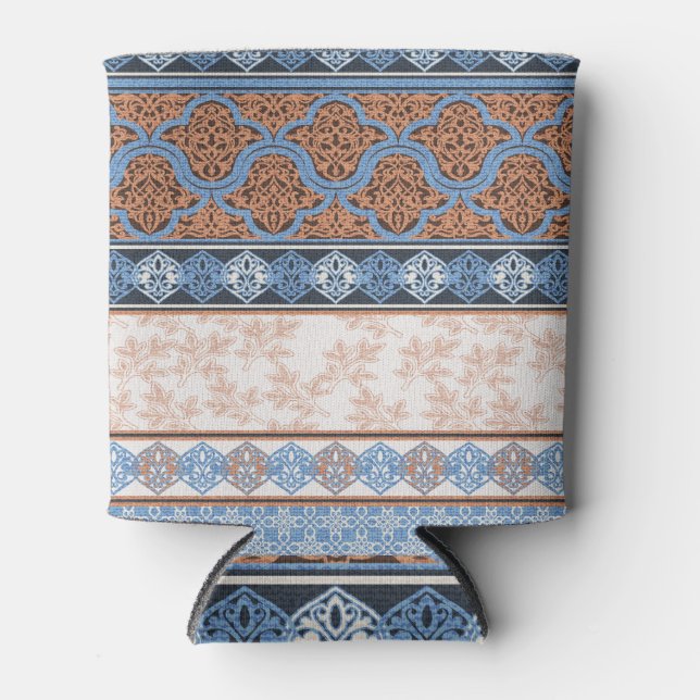 Boho Floral Stripes: Ethnic Seamless Collection Can Cooler (Front)