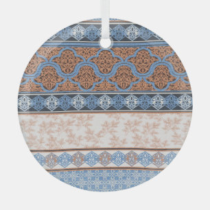 Boho Floral Stripes: Ethnic Seamless Collection Glass Ornament