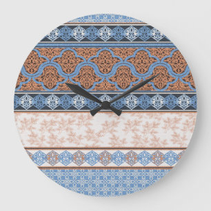 Boho Floral Stripes: Ethnic Seamless Collection Large Clock