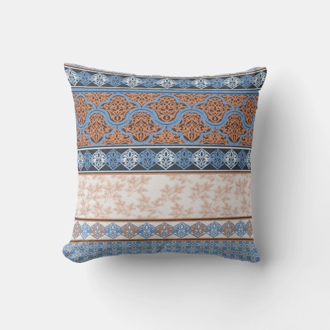 Boho Floral Stripes: Ethnic Seamless Collection Throw Pillow (Front)