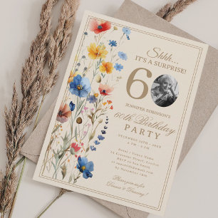 Boho Floral Surprise 60th Birthday Party For Her Invitation