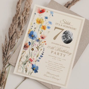 Boho Floral Surprise 70th Birthday Party For Her Invitation