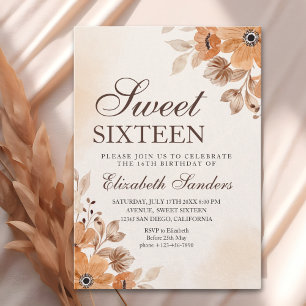 Boho Floral Sweet Sixteen Birthday Invitation