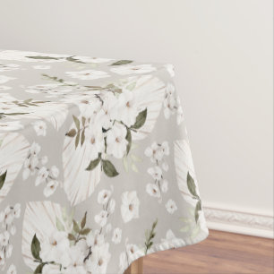 Boho Floral Tablecloth Neutral White Blossoms