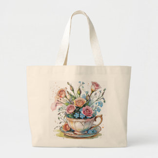 Boho Floral Teacup – Whimsical Flower Art Tote Bag