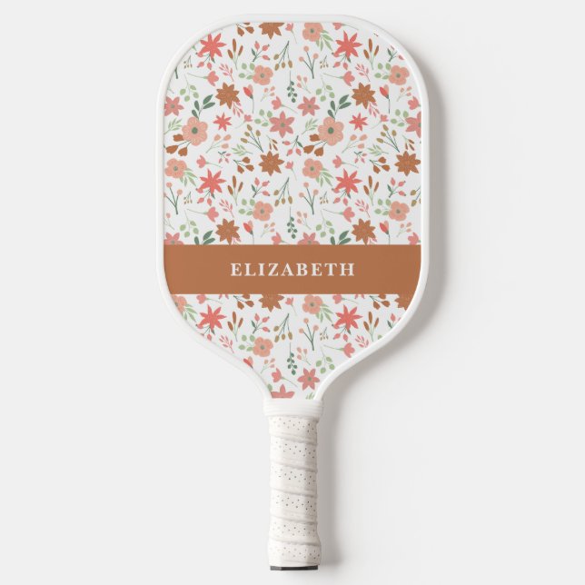 Boho Floral Terracotta Modern Personalized Pickleball Paddle (Front)