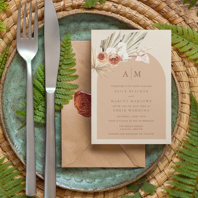 Boho Floral Terracotta Monogram Wedding Invitation (Creator Uploaded)