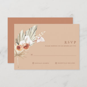 Boho Floral Terracotta Monogram Wedding RSVP Card