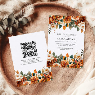 Boho Floral Terracotta Watercolor QR Code Wedding Invitation