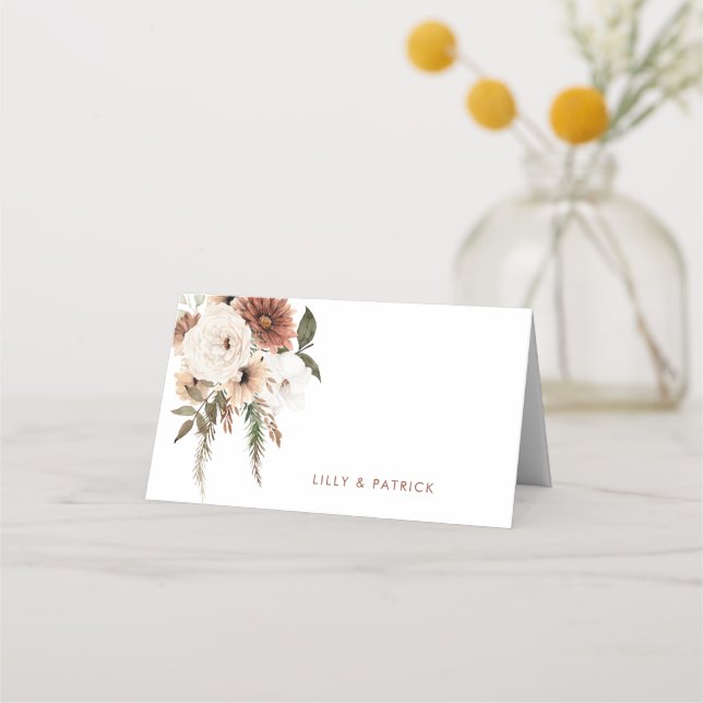 Boho Floral Terracotta Wedding Place Card (Back)