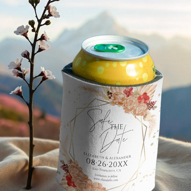 Boho Floral | Terracotta Wedding Save The Date Can Cooler (Creator Uploaded)