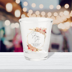 Boho Floral   Terracotta Wedding Save The Date Shot Glass