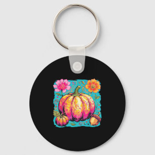 Boho Floral Thanksgiving Pumpkin Season Fall Vibes Keychain