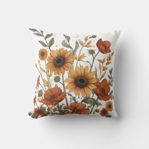 Boho Floral Throw Pillow in Warm Earthy Tones