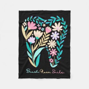 Boho Floral Tooth Flower Dentist Student Dental Fleece Blanket