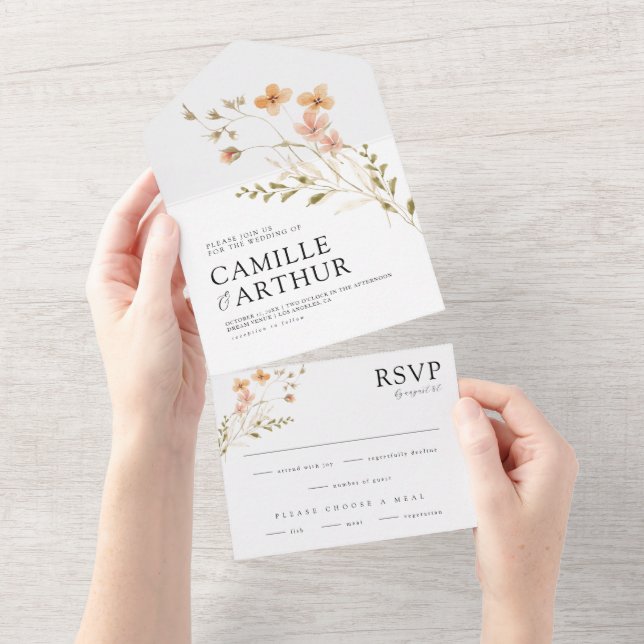 Boho Floral tout en un Faire-part de mariage RSVP (Déchirure)