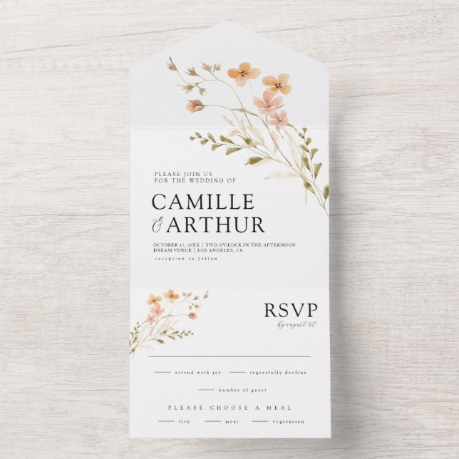 Boho Floral tout en un Faire-part de mariage RSVP (À l'intérieur)
