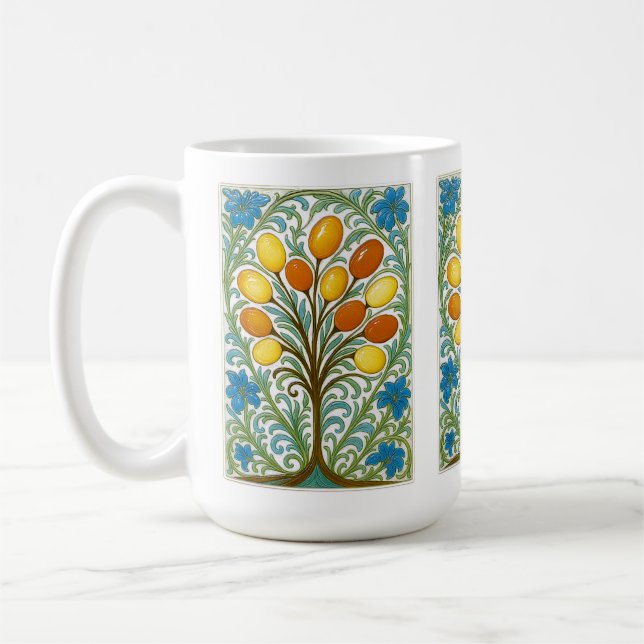 Boho Floral Tree Tile Coffee Mug (Left)