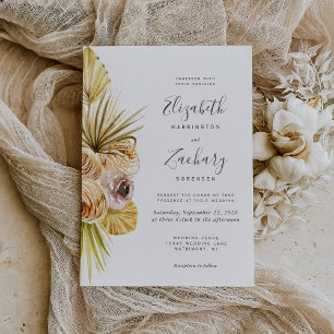 Boho Floral Tropical Soft Earth Tones Wedding Invitation
