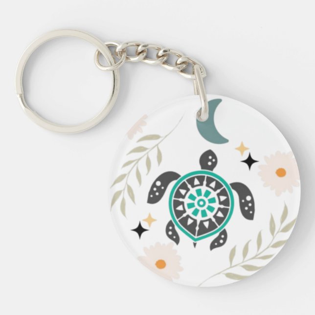 Boho Floral Turtle Acrylic Keychain – Nature-Inspi (Front)