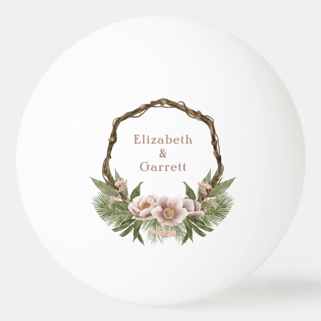 Boho Floral Twig Wreath Wedding Ping Pong Ball (Front)