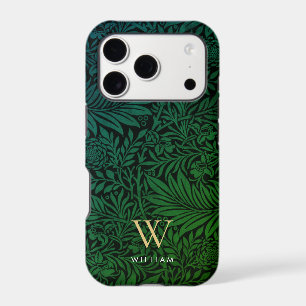 Boho Floral Vert Monogram Or Nom en Or